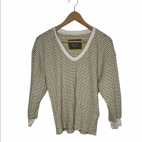Anthropologie Tops - By Anthropologie | Green & Cream | Sweater | Striped | V-Neck | Medium
